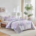thumbnail image 2 of Joyreap 3 Pieces Floral Quilt Set Queen, Patchwork Purple n Pink Flowers Design, Smooth Soft Microfiber Quilt, Bedspread Bed Cover for All Season, 1 Quilt and 2 Pillow Shams- 90x90 inches, 2 of 7