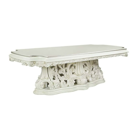 ACME Adara Wooden Top Dining Table with Single Pedestal in Antique White
