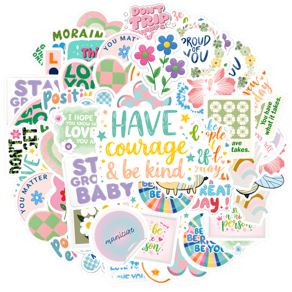 35pcs Positive Stickers Floral Smile Stickers Heart Stickers Kindness for Suitcases Laptops Phone