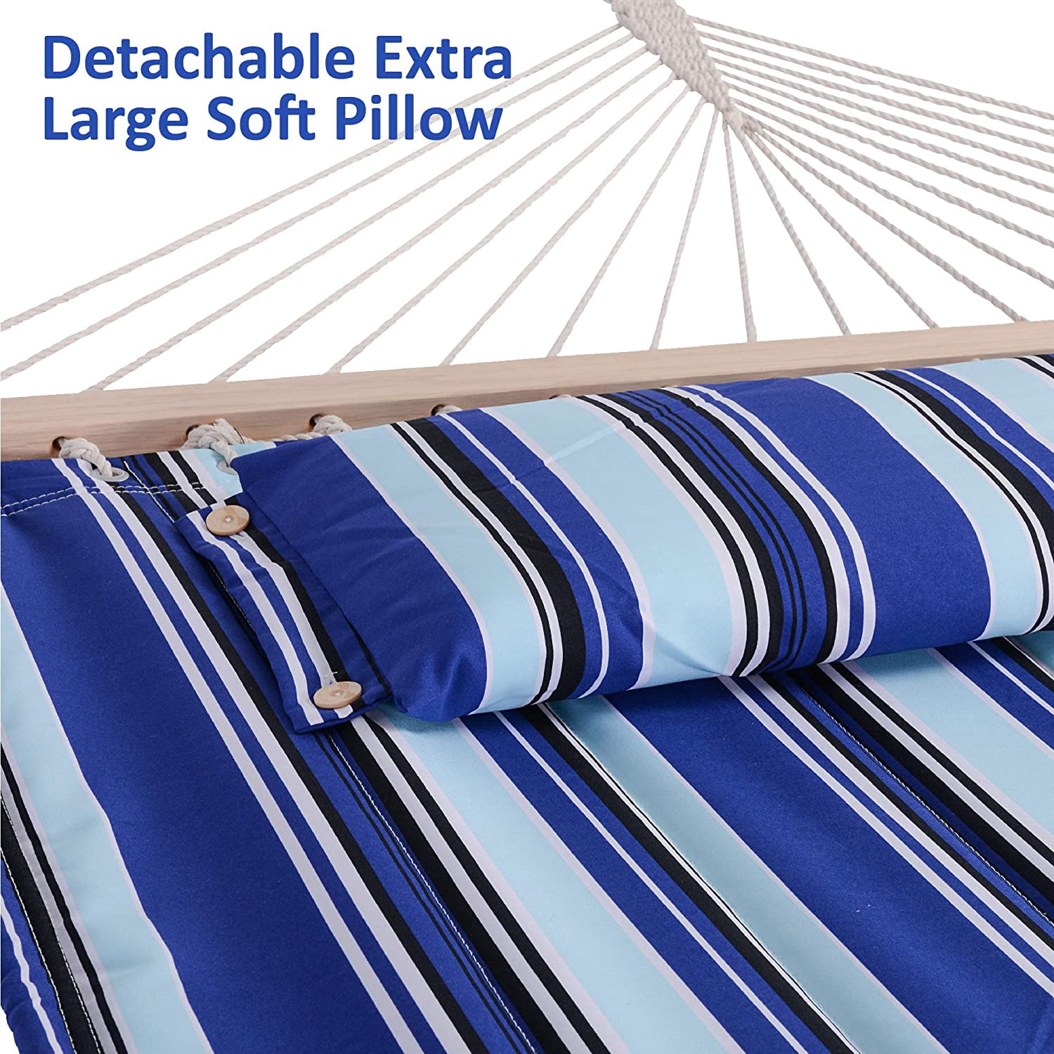 SUNCREAT Quilted Fabric Hammock, Max 475lbs Capacity, Blue Stripes（Stand Is Not Include）