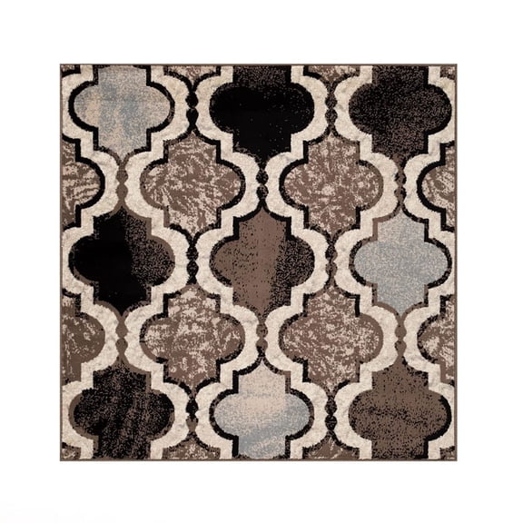 HomeRoots 487242 8 ft. Ivory Quatrefoil Power Loom Distressed Stain Resistant Square Area Rug