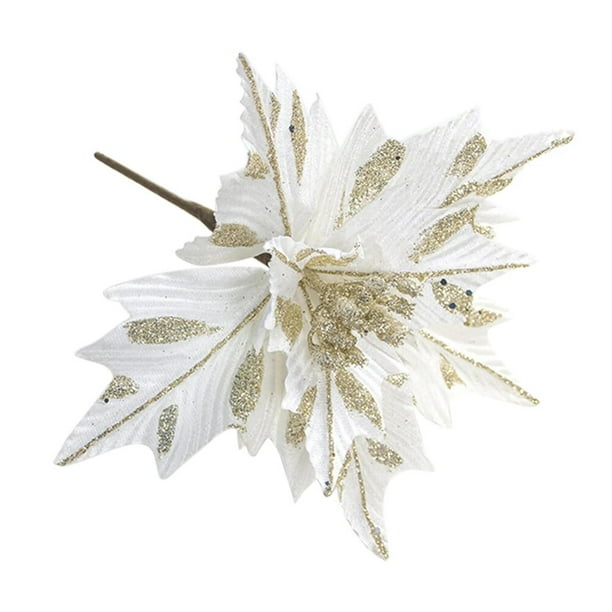 Flor de Poinsettia con purpurina, corona de decoración navideña, decoración de árbol, regalo de Navidad, fiesta, boda, álbum de recortes, guirnaldas de ratán, 1 ud.