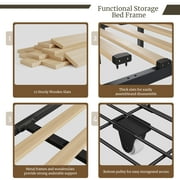 EnHomee Queen Size LED Bed Frame with 3 Storage Drawers Queen Platform Bed Frame Upholstered Bed Frame for Bedroom Beige