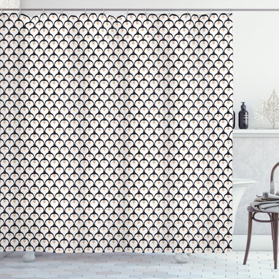 Ambesonne Penguins Shower Curtain, Repeated Fun Animal Prints, 69"Wx70"L, Charcoal Grey Marigold