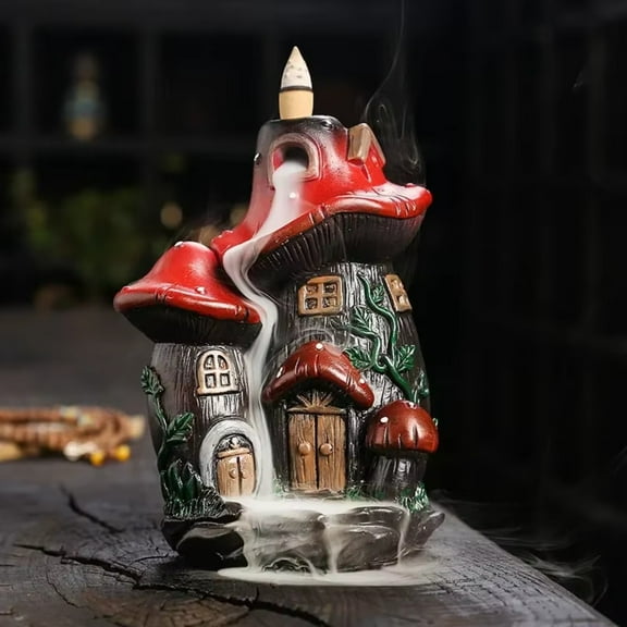 1pc Resin Mushroom House Backflow Incense Burner, Halloween & Christmas Decor (Without Incense)