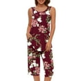 thumbnail image 2 of AKOEE Cotton Pajamas Loungewear Women 2 Piece Solid/Floral Print Sleeveless Pleated Tank Top with Knee Length Short Pants Sets (Small, Red 01), 2 of 7