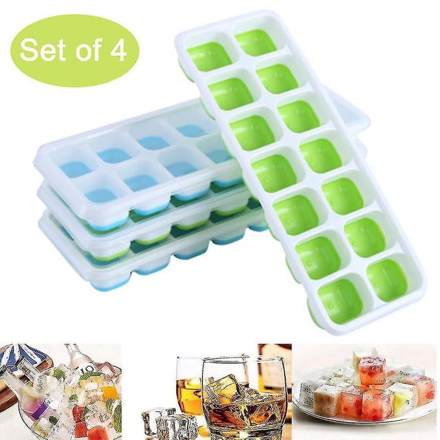 Paquete de 4 bandejas para cubitos de hielo, silicona de liberación fácil y bandeja flexible para 14 cubitos de hielo TUNC Sencillez