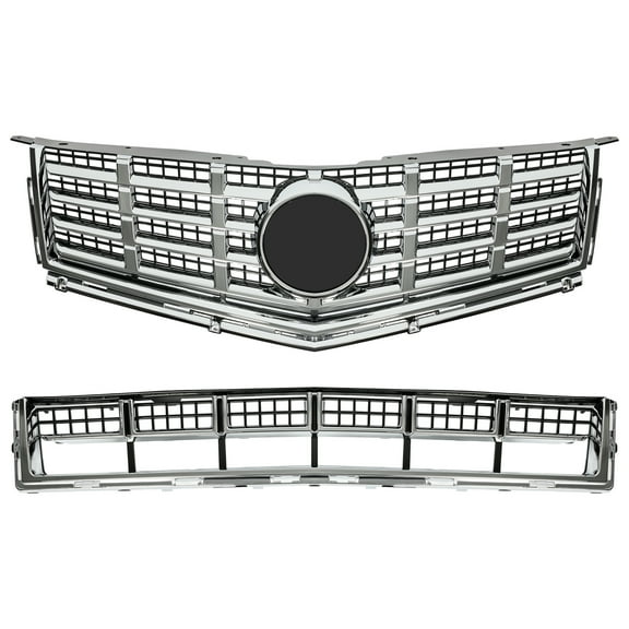 WaiRitoday 2Pcs Front Bumper Upper & Lower Grille Chrome Grill Compatible with Cadillac SRX 2013-2016