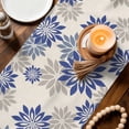 thumbnail image 2 of Geometric Flower Cotton Linen Table Runner for Dining Kitchen, Vintage Country Floral Blue Grey on Linen Wedding Outdoor Party Tablerunners, Dresser Scarf Coffee Tablecloth Runners 13x120 Inches, 2 of 9