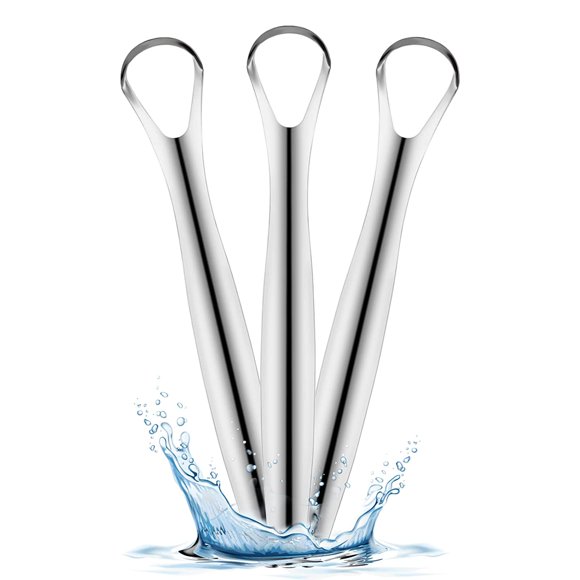 Grattoir à Languette en Métal Argenté - Grattoir de Langue en Acier Inoxydable Pro de Qualité Chirurgicale (Lot de 3) - Nettoyant Résistant pour Adultes, Enfants, Hommes et Femmes - Raspador de Lengua - Limpiador de Lengua