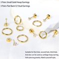 thumbnail image 5 of Dainty 6 Pairs Surgical Steel Earrings Sets for Multiple Piercing, Lightweight 14K Gold Plated Small Huggie Hoop Earrings, Flat Back Tiny Ball CZ Stud Earrings for Cartilage, Helix, Lobe, 5 of 7