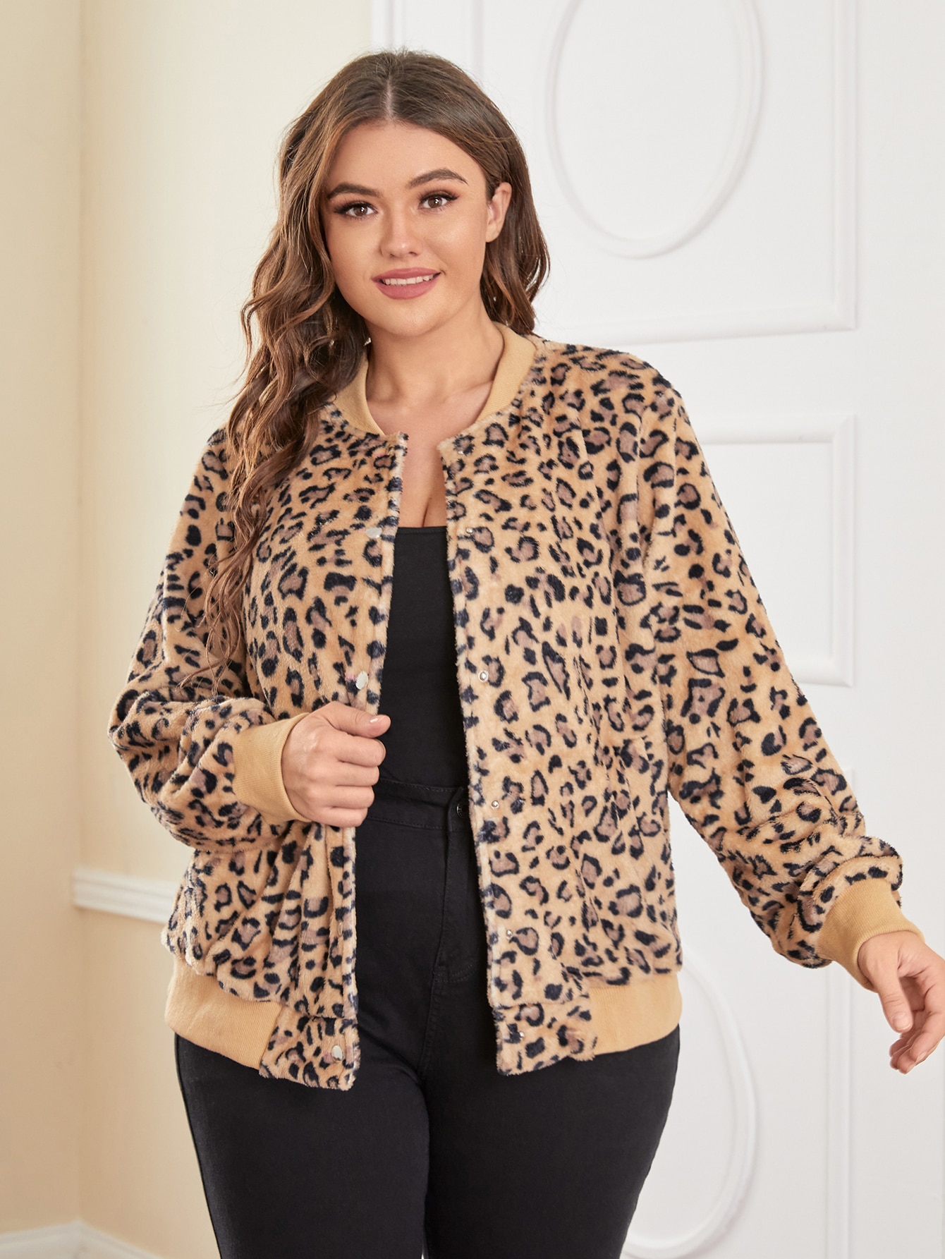 plus size leopard bomber jacket