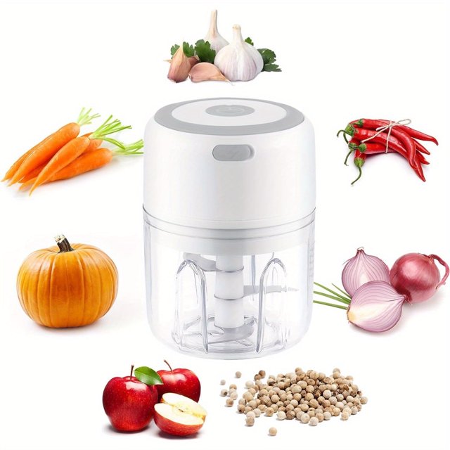 DEBGFS Mini Food Chopper- Electric Food Processor and Blender USB Charging Portable Vegetable Fruit Meat Garlic Onion Ginger Chopper with 3 Sharp Blades Grinder Kitchen Gadget,White-250ml