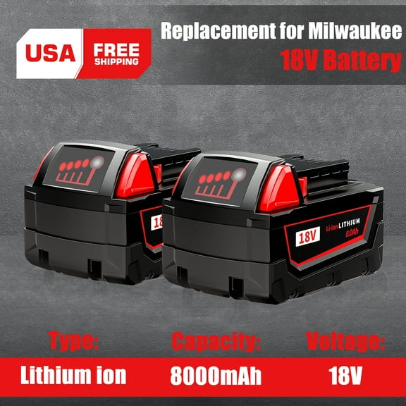 TenHutt 2Pack 8.0Ah Battery Replacement for Milwaukee 18V battery Compatible with 48-11-1815 48-11-1820 48-11-1840 48-11-1850 48-11-1860
