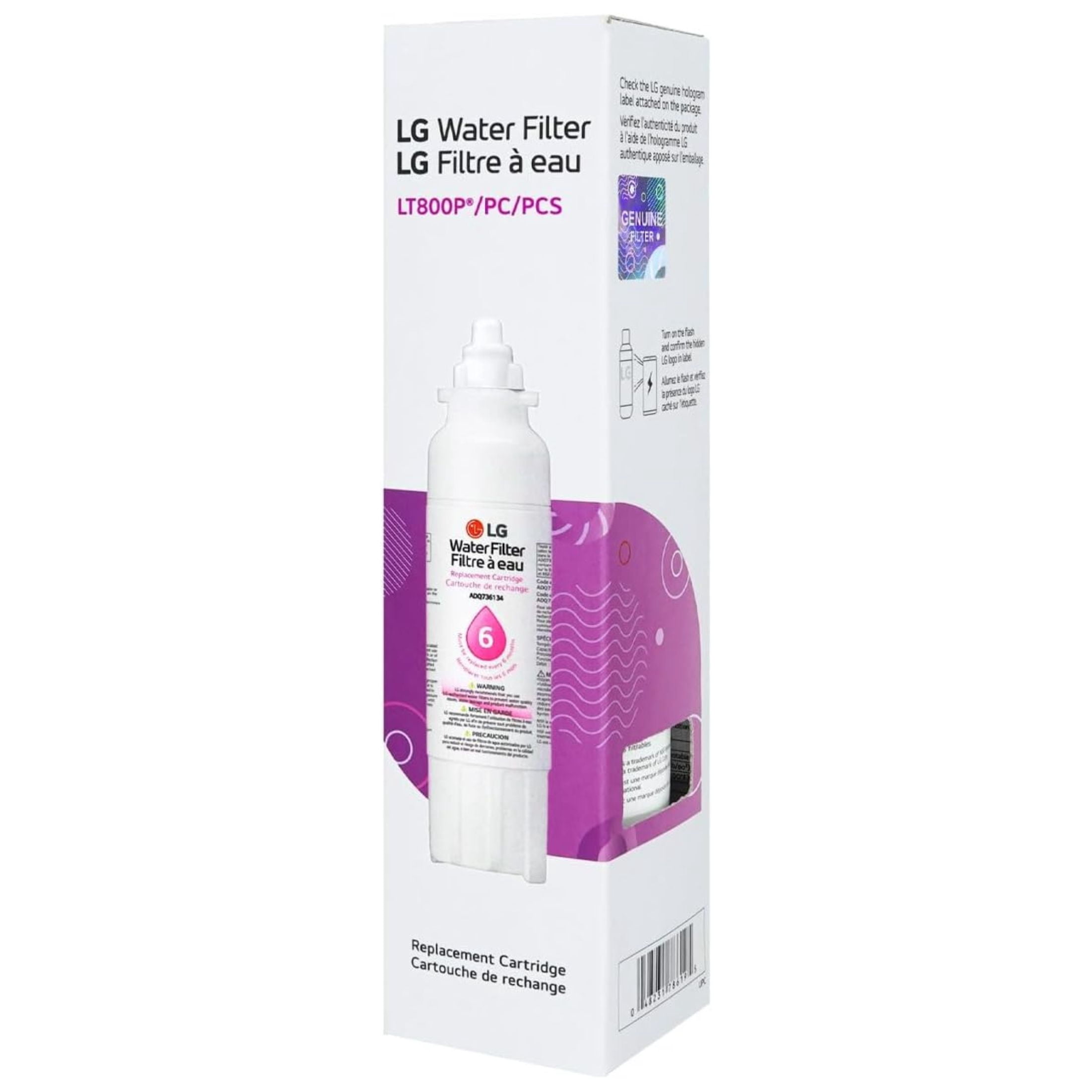 LG LT800P- 6 Month / 200 Gallon Capacity Replacement Refrigerator Water Filter (NSF42 and NSF53) ADQ73613401, ADQ73613408, or ADQ75795104 , White