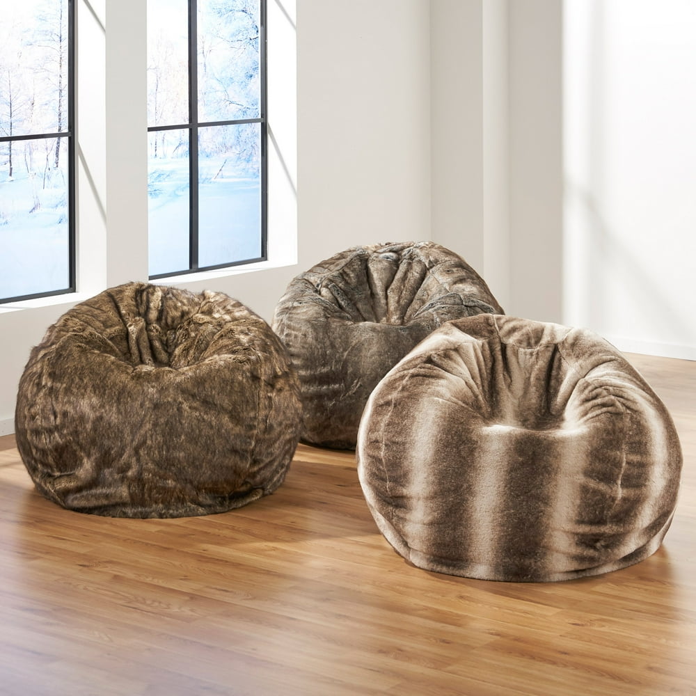 Noble House 3' Faux Fur Bean Bag Chair, Oak Brown Stripes