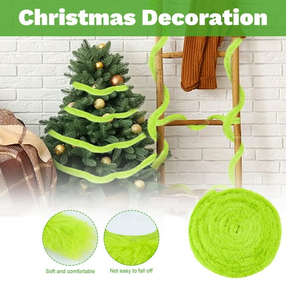 Fur Fabric, About 16.4" Green Fur Trim, Xmas Faux Fur Ribbon for Christmas Tree Decor Craft Costume Wreath