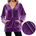 thumbnail image 2 of Women's Velvet Half Zip Up Hoodie Sweatshirt Casual Long Sleeve Pullover Tops with Pockets XL, 2 of 7
