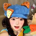thumbnail image 4 of Slccxzc Cute Denim Cat Ear Beret Hat, Foldable Octagonal Newsboy Cap, 4 of 7