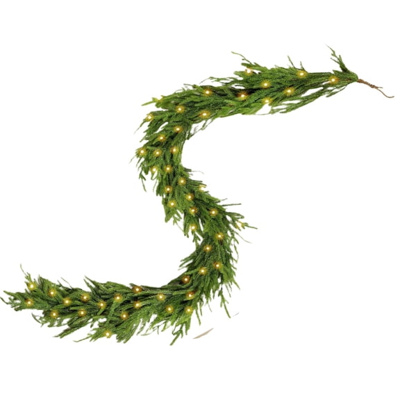 Pre Lit Christmas Garland with Timer, F Led Winter Greenery Garland Indoor Outdoor, Pre Lit Real Prelit Christmas Garland Winter Greenery Garland for Christmas Holiday Seasonal Outdoor/Indoo