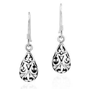 AeraVida Enchanting Victorian Inspired Filigree Teardrops Sterling Silver Fish Hook Dangle Earrings Classic and Vintage Evening Wear Jewelry Gifts for Women