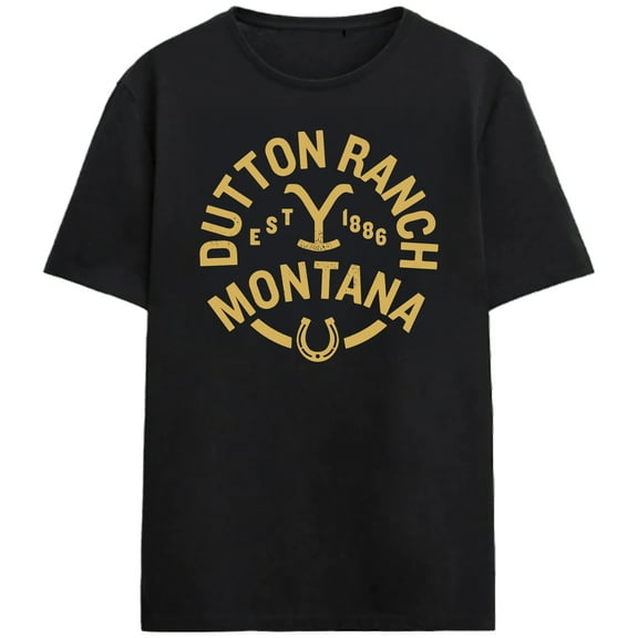Yellowstone Dutton Ranch Montana Logo Adult Black Crew Neck Short Sleeve T-shirt - Medium