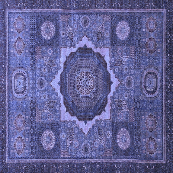 Ahgly Company Machine Washable Indoor Square Oriental Blue Modern Area Rugs, 6' Square