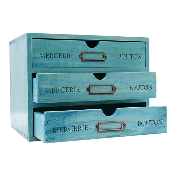 Wildnix 5-Piece Retro Desk Apothecary Cabinet with 15 Drawers, Wooden Desktop Organizer Set for Office and Home Storage, Blue with Iron Label Holders