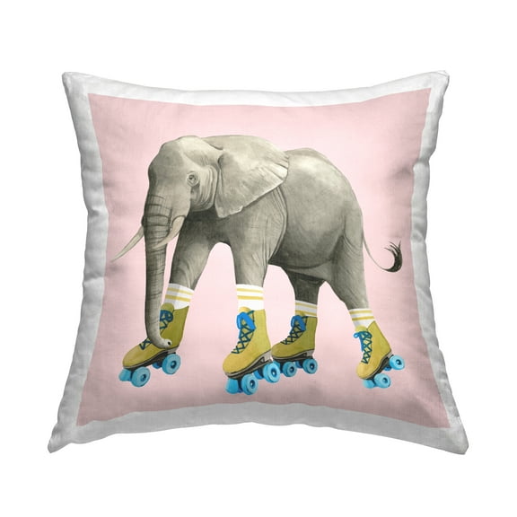 Stupell Industries Quirky Elephant Roller Skating Retro Pink Kids Pink,18 x 7 x 18 Decorative Pillows