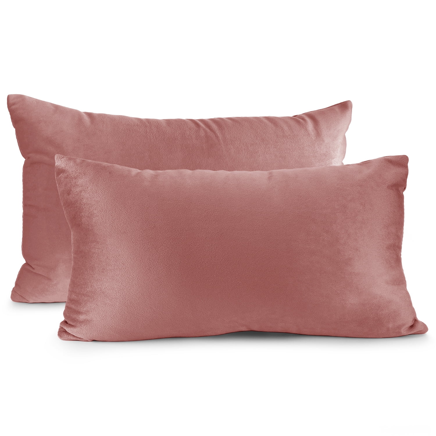 Clara Clark Plush Solid Decorative Microfiber Rectangle Throw Pillow Cover with Throw Pillow Insert for Couch, Misty Rose, 12"x20", 4 Piece Decorative Soft Throw Pillow Set