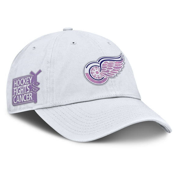 Men's-Fanatics  White Detroit Red Wings Authentic Pro Hockey Fights Cancer Adjustable Hat