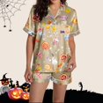 thumbnail image 5 of CONZONE Halloween Womens Pajamas Set Printed Short Sleeve Button Down Tops and Shorts Hallowmas Sleepwear Cozy 2 Piece Pjs Set for Women, 5 of 6