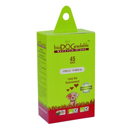 bioDOGradable Poop Bag Dog Waste Bags Pet Waste Bags Pet Poop Bags  Certified Compostable and Earth Friendly Not a Plastic Bag (45 Bags) Unscented  Durable  GMO-Free with Free Leash Dispenser