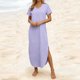 thumbnail image 2 of Vestido Corto para las Mujeres de Verano Color Sólido Cuello en V Vestido de Bolsillo de Manga Corta, Vestido de Verano Casual de las Mujeres para las Salidas de Primavera, 2 of 6