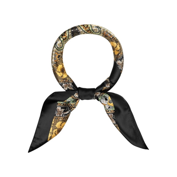 INSPIRE CHIC Women Satin Square Scarf 35" Large Paisley Symmetric Silky Hair Scarf Head Sleeping Wrap Bandanas 90x90cm Black
