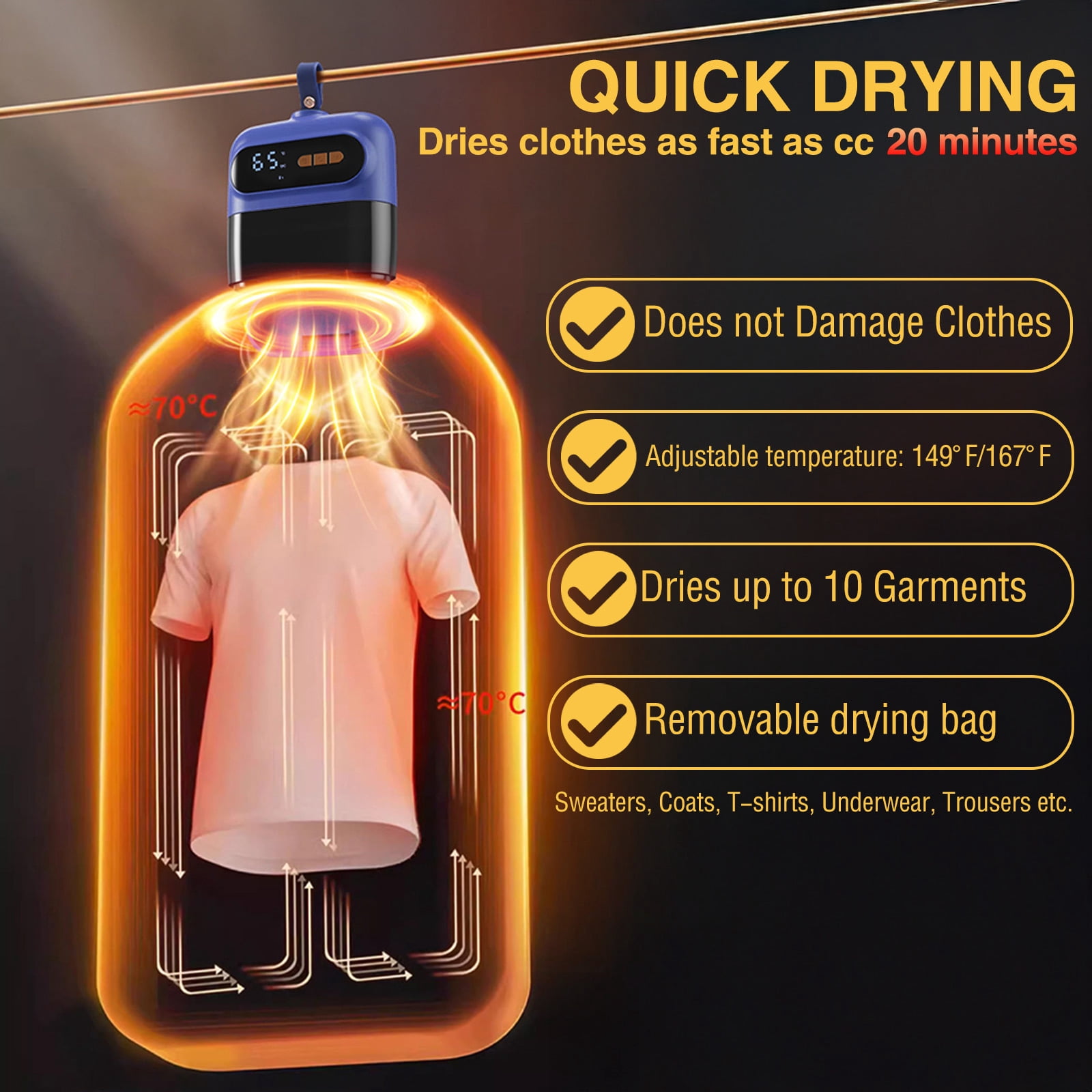 JahyShow Portable Clothes Dryer, Mini/Compact Dryer for Apartment, RV, Travel Fast-Drying Machine with Adjustable Timer Hassle-Free Setup