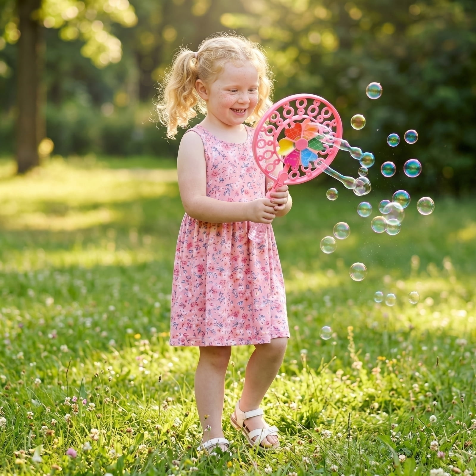 Windmill Bubble Wand, Double Ring Bubble Blower with Multi-Hole Bubble Effects, Handheld Bubble Maker for Outdoor Parties and Event Entertainment (2PCS)