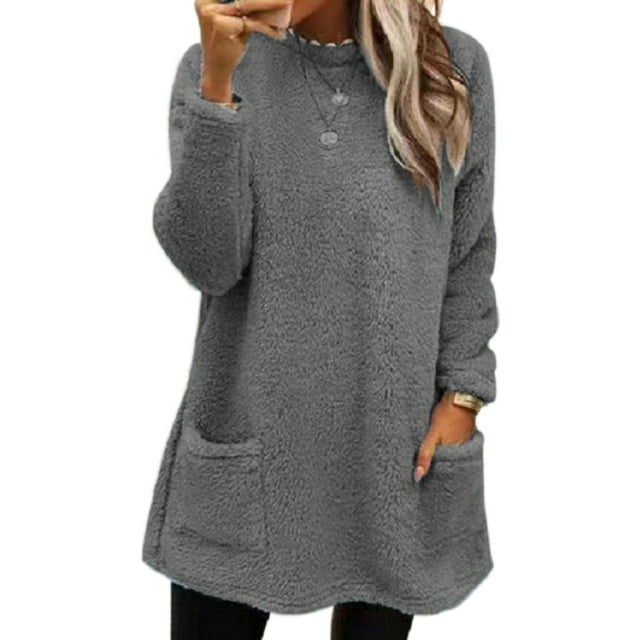 LUXUR T-Shirt en Molleton Doux pour Femmes, Ample, Gris, pour le Travail