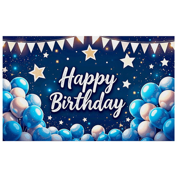 Blue Themed Happy Birthday Backdrop Banner with Star Balloon Elements Party Supplies Birthday Party Decors Photography Props