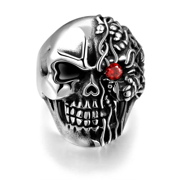 Stainless Steel Gothic Biker Tribal Ring Black Red Men'S Unisex Skull Eye B222