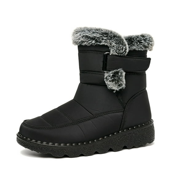 Women Men Lightweight Snow Boots Winter Anti-Slip Ankle Booties Waterproof Slip On Warm Fur Lined Sneaker-Black