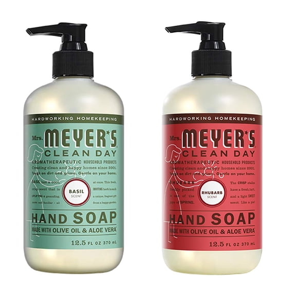Liquid Hand Soap, Cruelty Free and Biodegradable Formula, 1 Pack Basil, 1 Pack Rhubarb, 12.5 OZ each