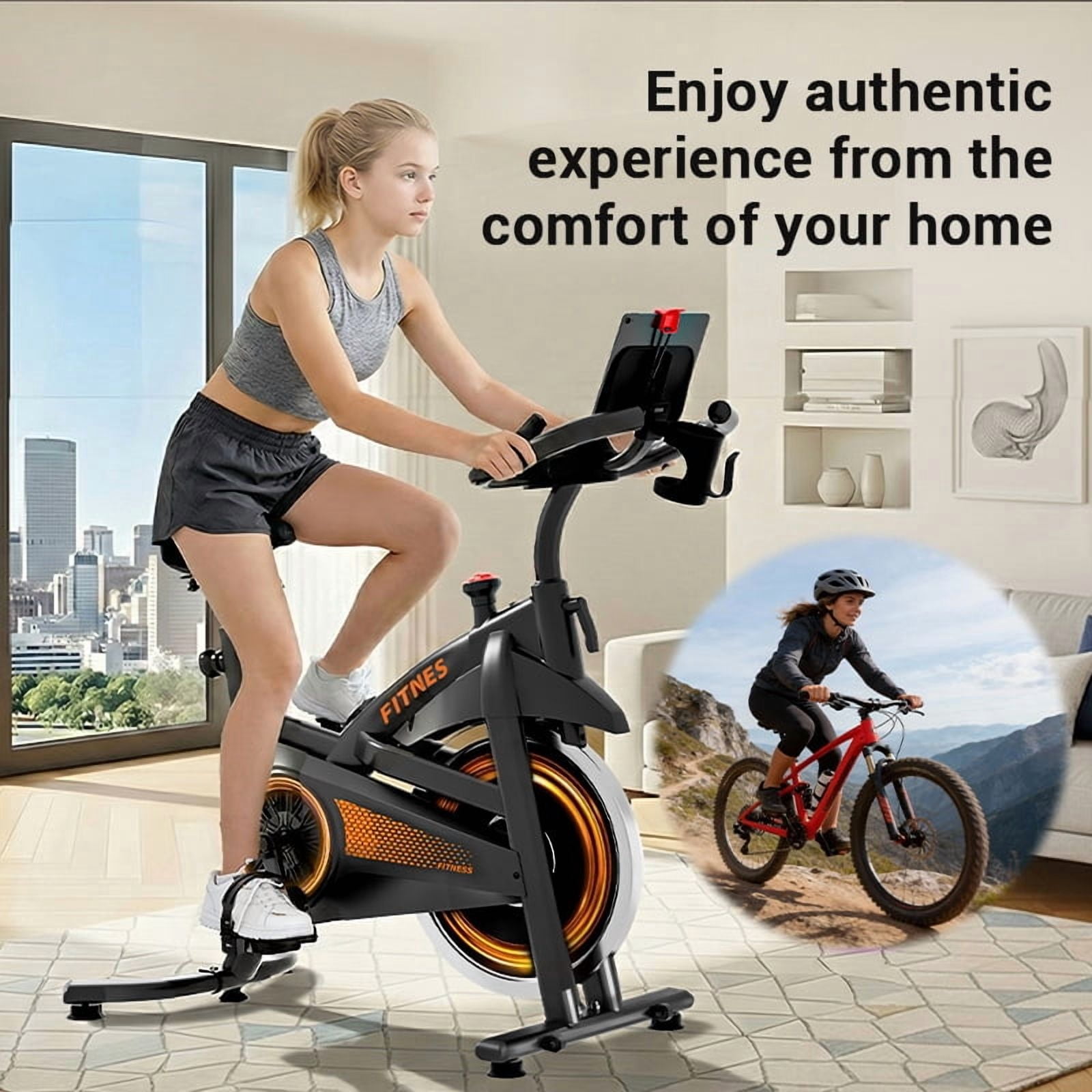 LEZEE Exercise Bike Indoor Cycling Bike Adjustable Resistance for Home Workout Use Max Weight 300 lbs with Extra Comfort Seat