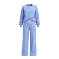 thumbnail image 4 of Bzdzmqm Women's 2 Piece Lounge Set Round Neck Long Sleeve Pullover and Wide Leg Pants with Drawstring Elastic Waist Cozy Casual Two Piece Outfit Solid Basic Tracksuit for Fall Winter Daily Wear,, 4 of 9