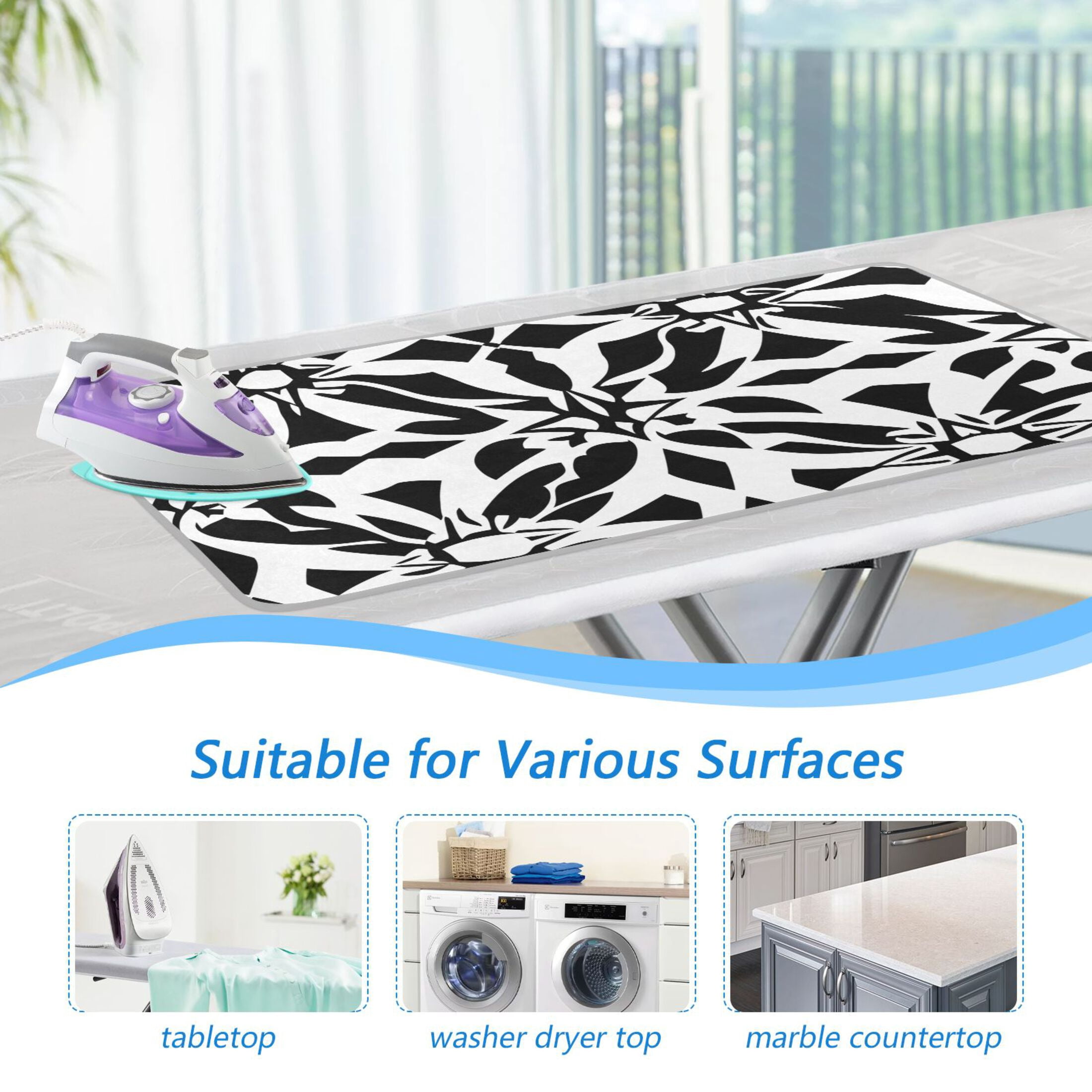 Black and White Art Pattern Ironing Mat Blanket for Table Top Travel Portable Ironing Board Pad 47.2x27.6 Inch