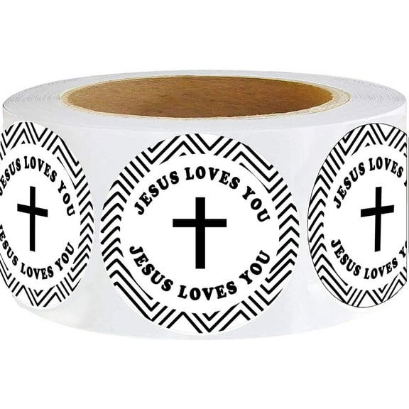 Christian Sticker Jesus Loves You Stickers1.5inch Religious Stickers Cross Design Label Faith Stickers 500Pcs