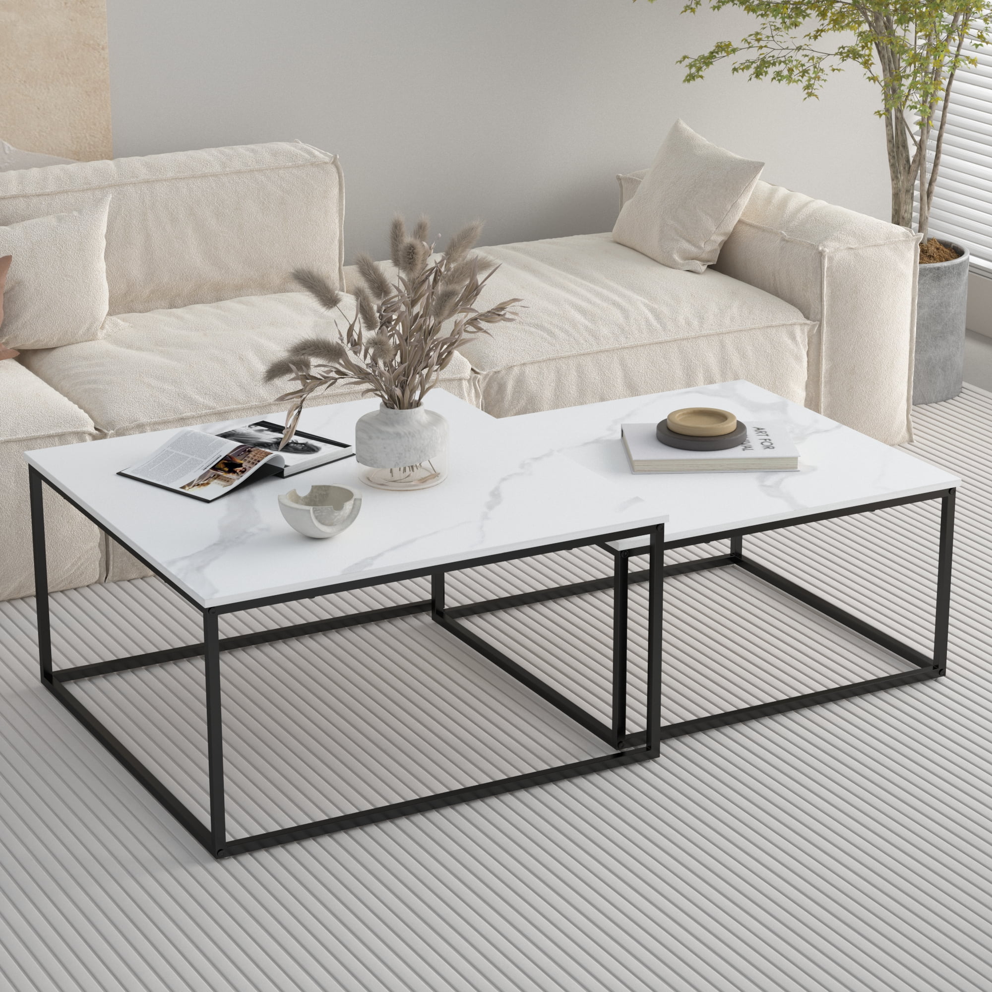 Chnnmbrn Storage Wood and Metal Coffee Table, White