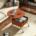 thumbnail image 5 of 27.6" Round Lift-Top Coffee Table with Hidden Storage, LED Lighting & Wheels - Wooden Circular Table with Metal Frame for Living Room, Home Office (Brown), 5 of 5