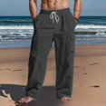 thumbnail image 6 of Men's Linen Four Seasons Thin Breathable Cargo Multi-pocket Pants, Loose Casual Wide Leg Trousers for Travel and Comfort,Dark Gray,S, 6 of 7