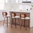 thumbnail image 2 of LEGAHOME Bar Stools set of 3, 26” Swivel Counter Height Bar Stools with Cane Rattan Back and Linen Seat, Mid-Century Modern Bar Stools for Kitchen Island, Bar, Dining Room, Walnut + Beige, 2 of 9